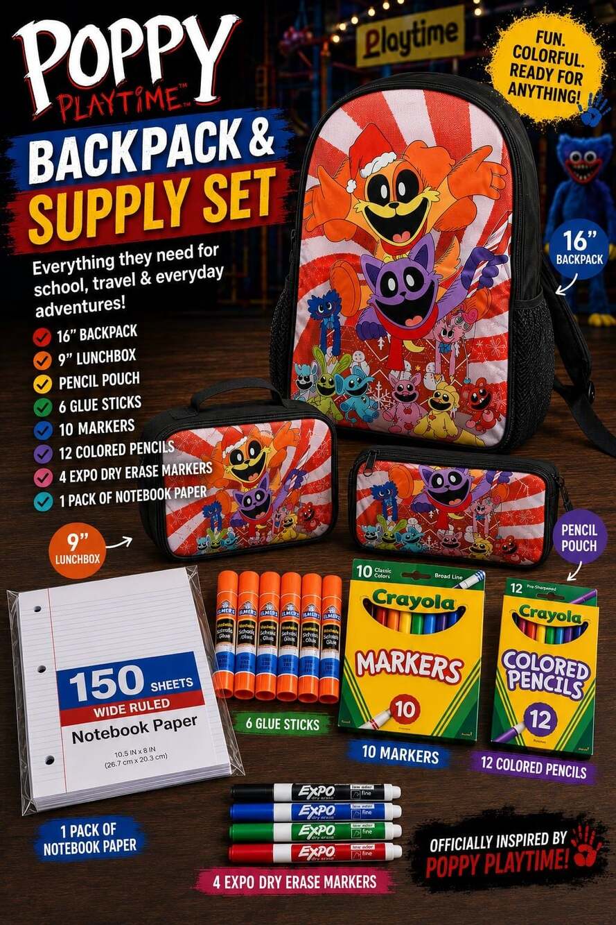 Poppys Game Time Chapter 3 Smiling Critters 3-Pc Backpack Set W/School Supplies